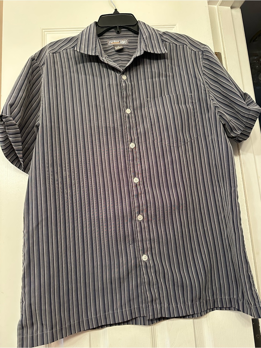 Men's Short-Sleeve Striped Button-Up Shirt - Blue